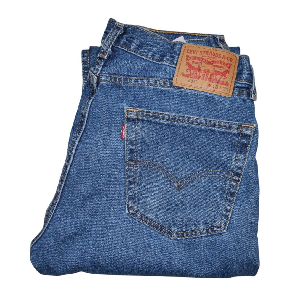 Levis 505 Regular Fit Jeans Men's Size 33x30 Straight Leg Blue Stonewashed Denim